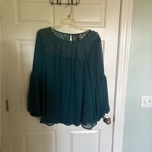 Torrid Teal Chiffon Blouse with Lace Yoke